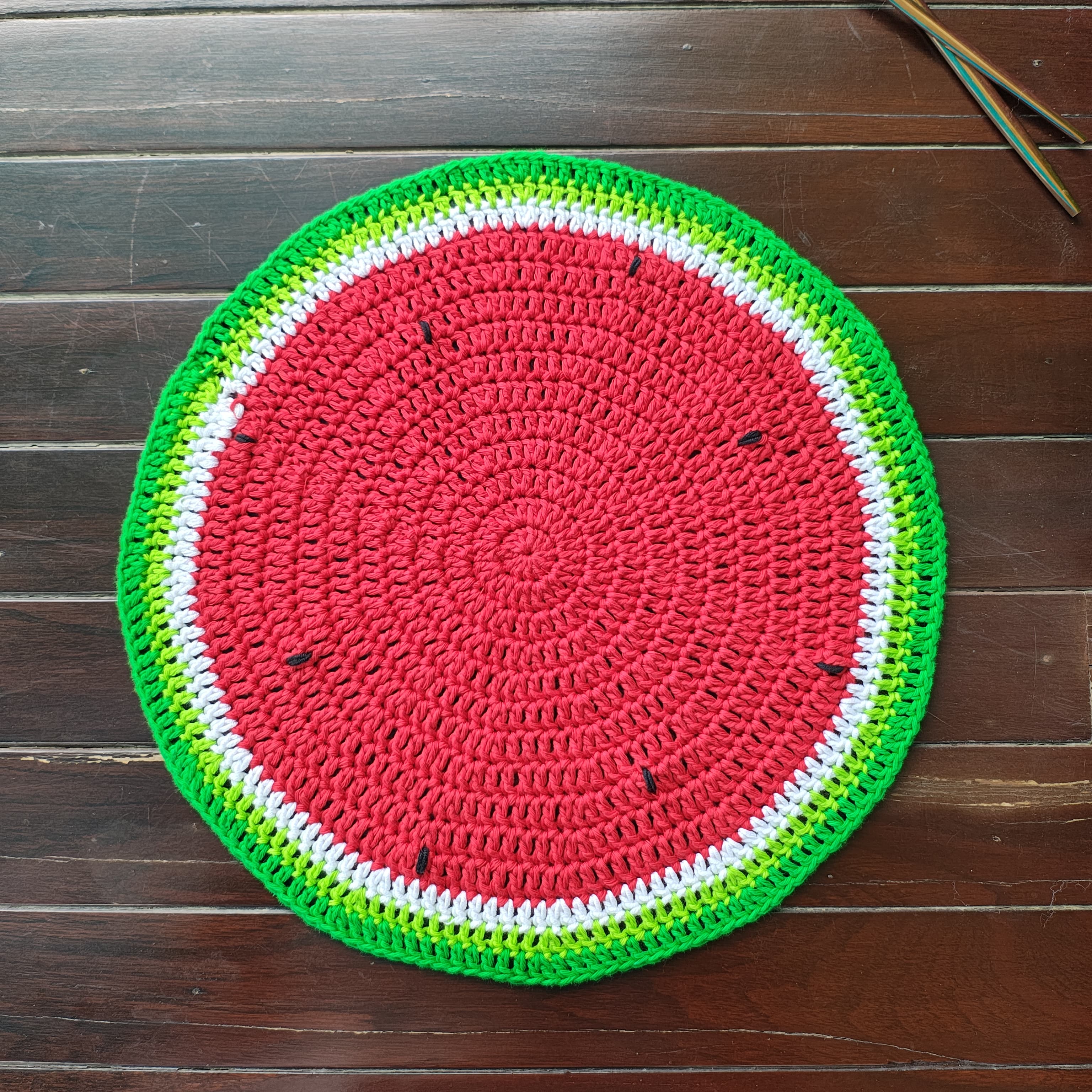 Table Mat - Set of 2 - Handmade Watermelon Crochet Placemats – 13.5" Round