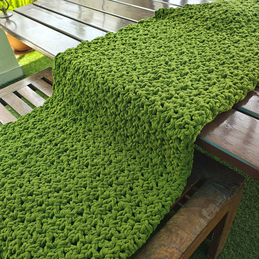 Blanket – Handmade Chunky Crochet, Green | 48x60 Inch Cozy Throw