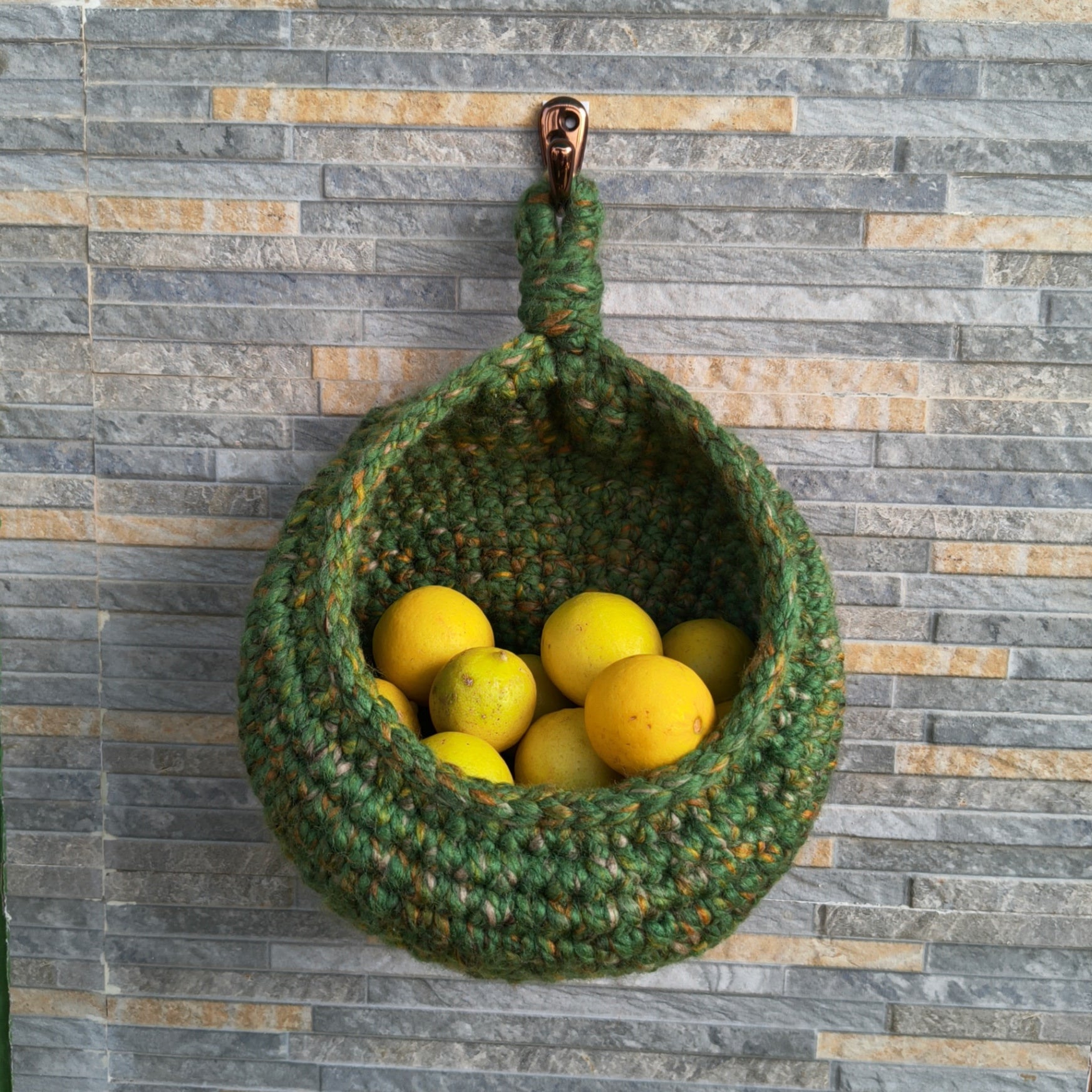 Hanging Kitchen Basket – Handmade Crochet Cocoon Storage Basket with Metal Ring