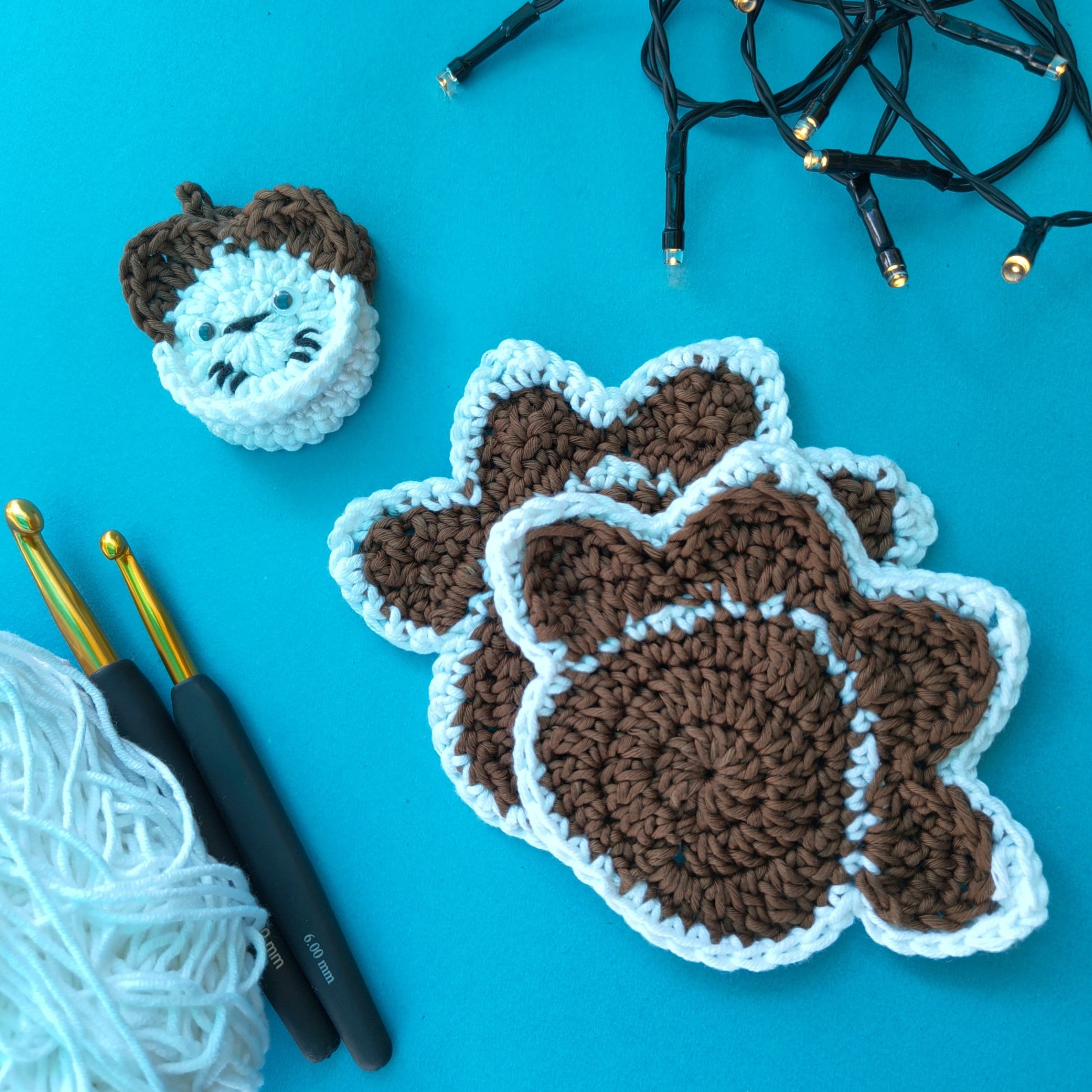 399 Crochet Home Starter Pack – Cat & Dog Coasters + Cat Magnetic Charm | Handmade Cute Home Essentials