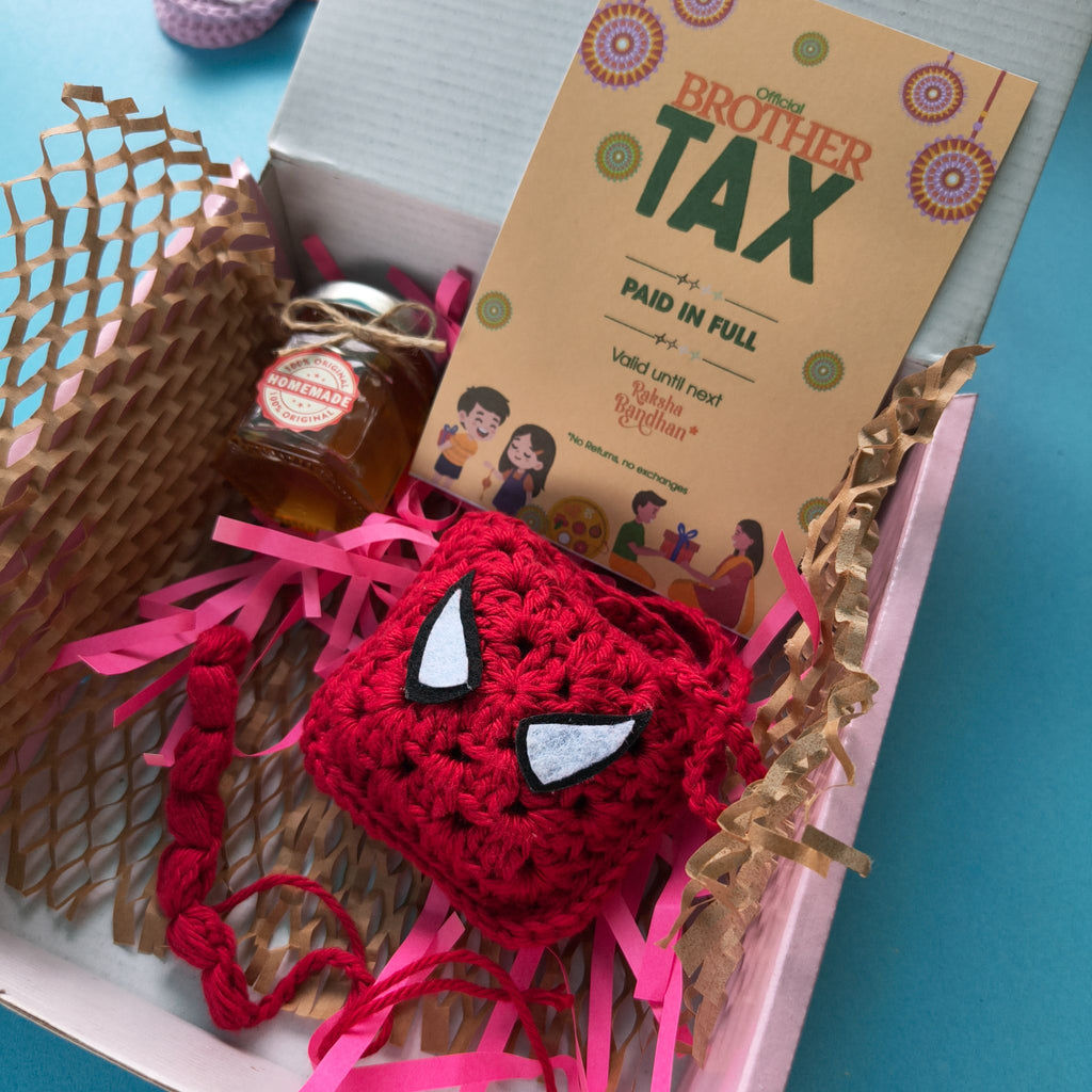 Pocket Box | Handmade Rakhi Gift Box with earbuds Pouch, Honey & Greeting Card