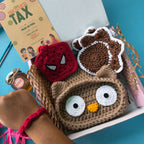 Signature Box | Handmade Rakhi Gift Box with Owl Eyeglass Holder, Dog Coasters, Pouch, Honey & Greeting Card