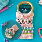 Anura Tulip Accessory Set – Tulip Mobile Purse & Wireless Earbuds Case (Handmade Crochet)