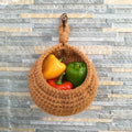 Hanging Kitchen Basket – Handmade Crochet Cocoon Storage Basket with Metal Ring (Brown)