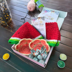 Hamper Festive Table Glow Set– Crochet Diwali Gift Set with Watermelon Placemats, Kitty Paw Coasters