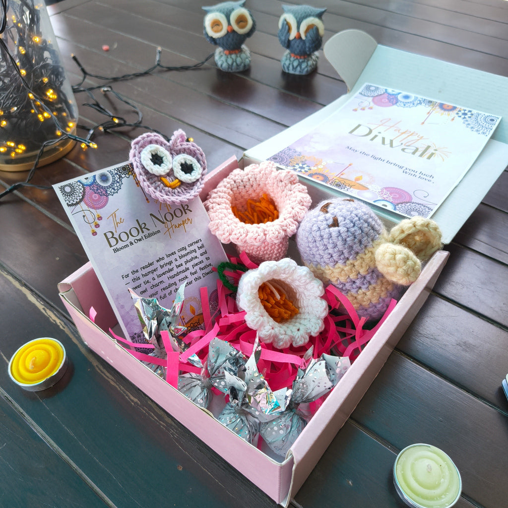 Hamper Cozy Book Nook Set: Bloom & Owl Edition – Bell Flower Curtain Tie, Lavender Bee Plushie & Owl Charm