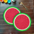 Table Mat - Set of 2 - Handmade Watermelon Crochet Placemats – 13.5" Round