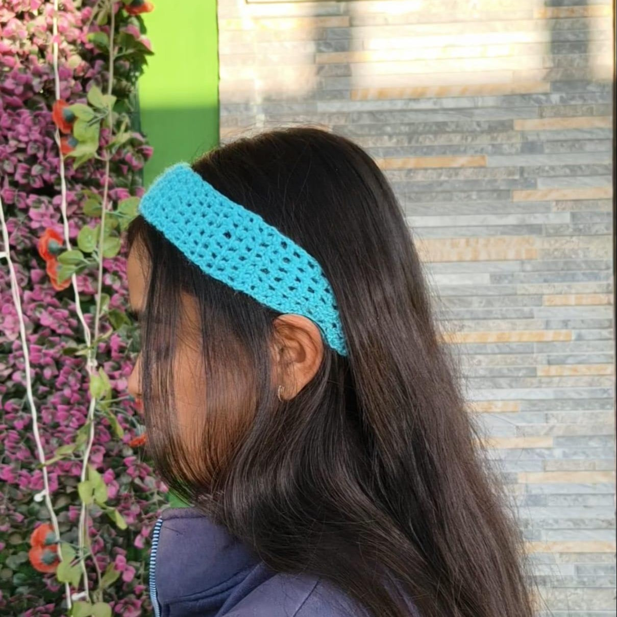 Headband Blue Crochet Net – Handmade Lightweight Hair Accessory