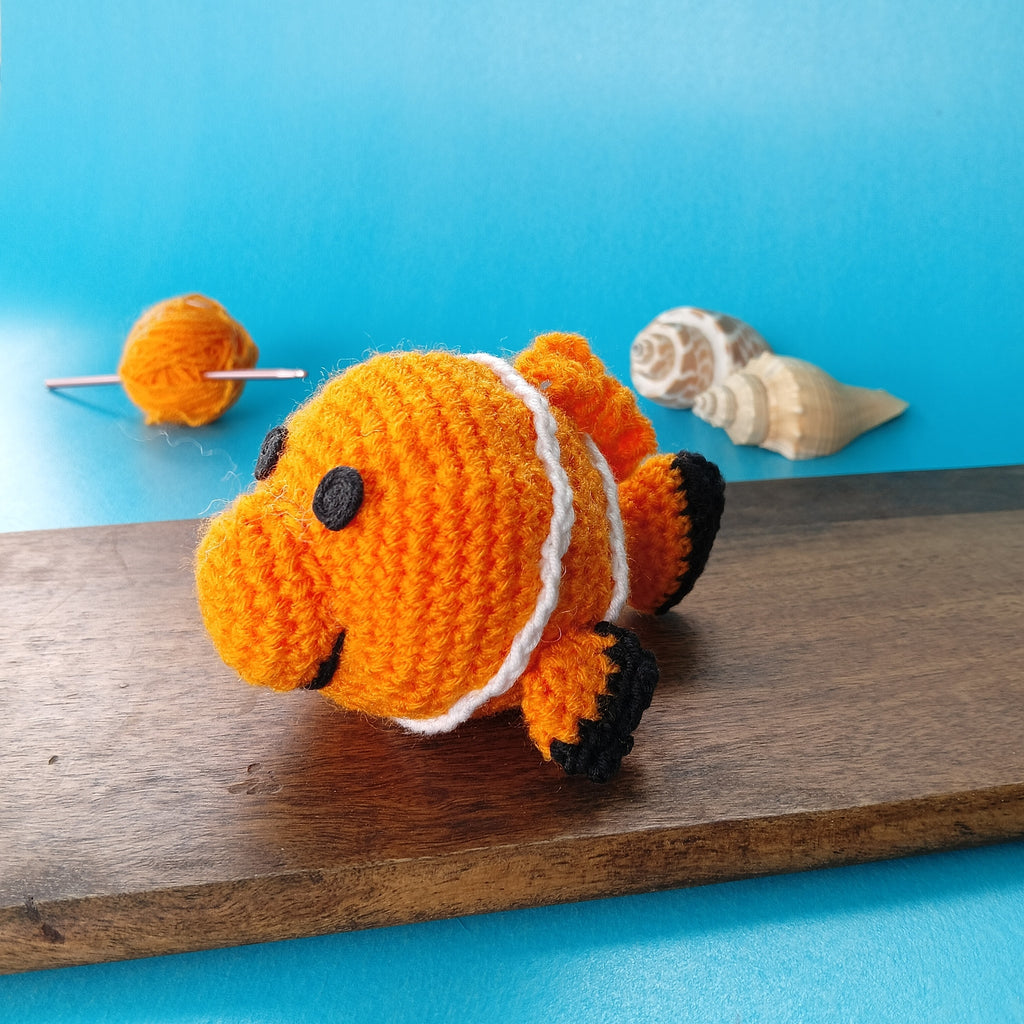 Nemo-Inspired Crochet Fish Plushie – Handmade Palm-Sized Toy